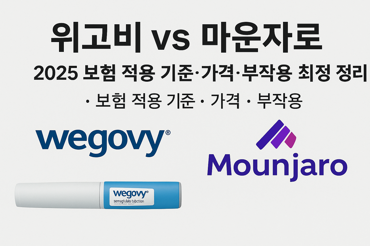 위고비 vs 마운자로 2025 보험 적용 기준, 가격, 부작용 비교 인포그래픽