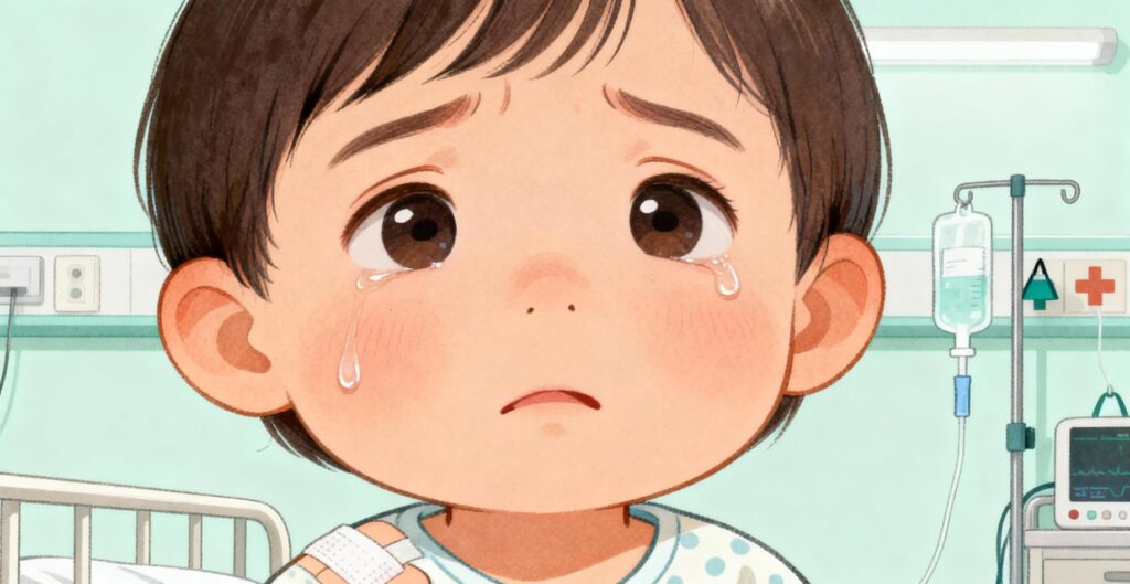 17개월 아기가 콧물 때문에 아파하고있 모습, 감기와 RSV 걱정, 항생제 치료 중인 상황