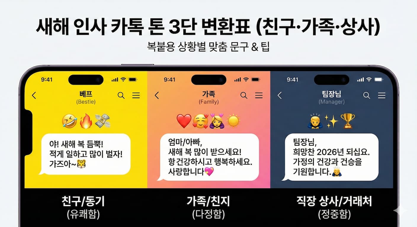 새해 인사 카톡 친구·가족·상사 톤 3단 변환표