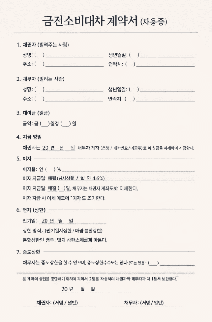 가족 간 차용증 작성법