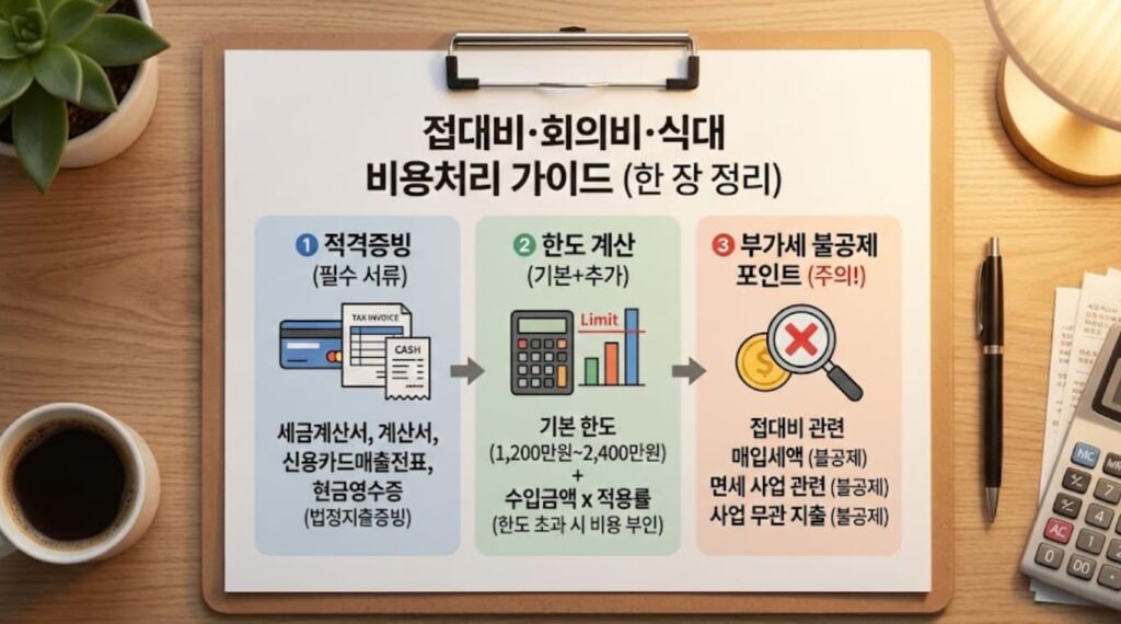접대비·회의비·식대 비용처리 한도와 증빙 체크리스트