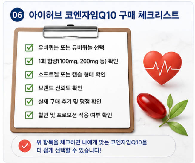 아이허브 코엔자임Q10 추천 제품과 유비퀴논·유비퀴놀 차이를 설명한 인포그래픽